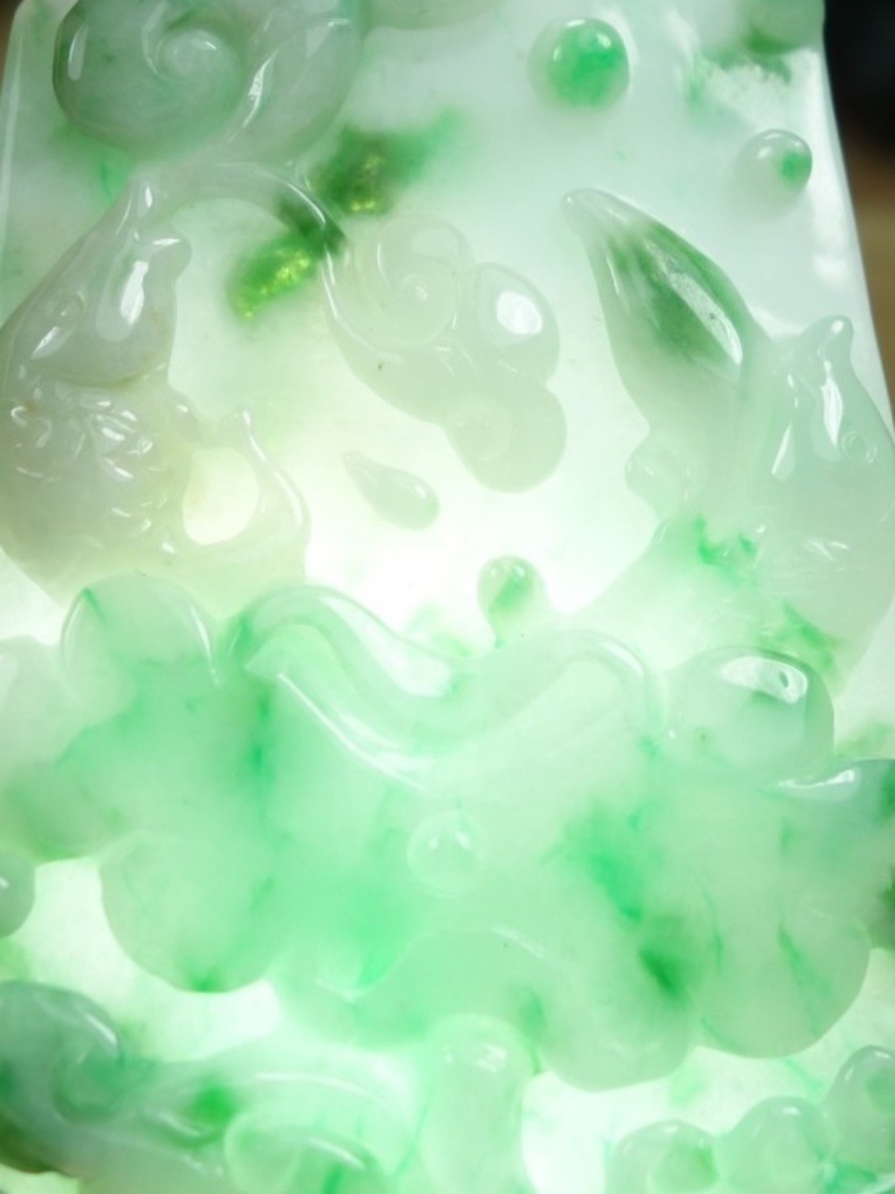 Certified Green Burma 100% Natural A jadeite jade Pendant~Lotus Fish 年年有余